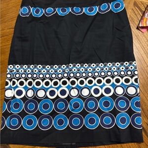 Ann Taylor Black Skirt with Blue and White Circle Design